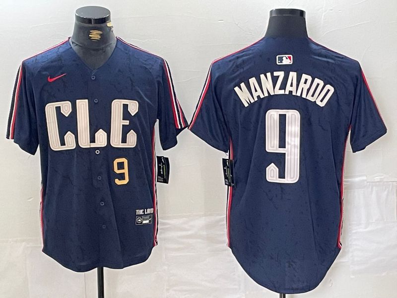 Men Cleveland Indians #9 Manzardo Blue City Edition Nike 2024 MLB Jersey style 2